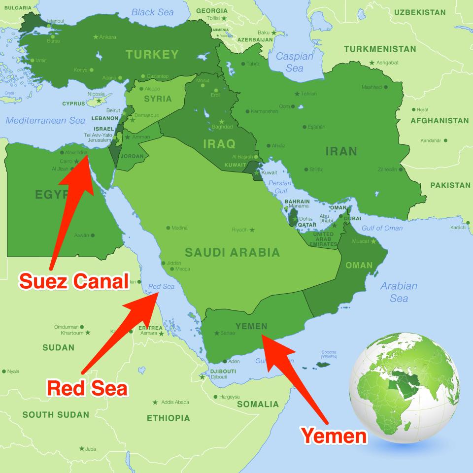 middle east of yemen, red sea, etc.