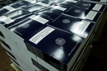 President Donald Trump's FY2018 budget is seen printed at the Government Publishing Office in Washington, U.S., May 19, 2017. REUTERS/Yuri Gripas