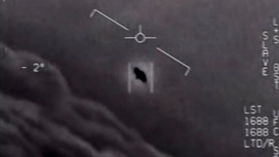 PHOTO: This video grab image obtained April 28, 2020, courtesy of the U.S. Department of Defense shows part of an unclassified video taken by Navy pilots that have circulated for years showing interactions with 'unidentified aerial phenomena'. (U.S. Dept. of Defense via AFP via Getty Images, FILE)