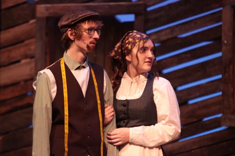 Jonah Hiatt as Motel, left, and Abi Van Camp as Tzeitel are pictured in Tecumseh Youth Theatre's production of "Fiddler on the Roof" at the Tecumseh Center for the Arts.