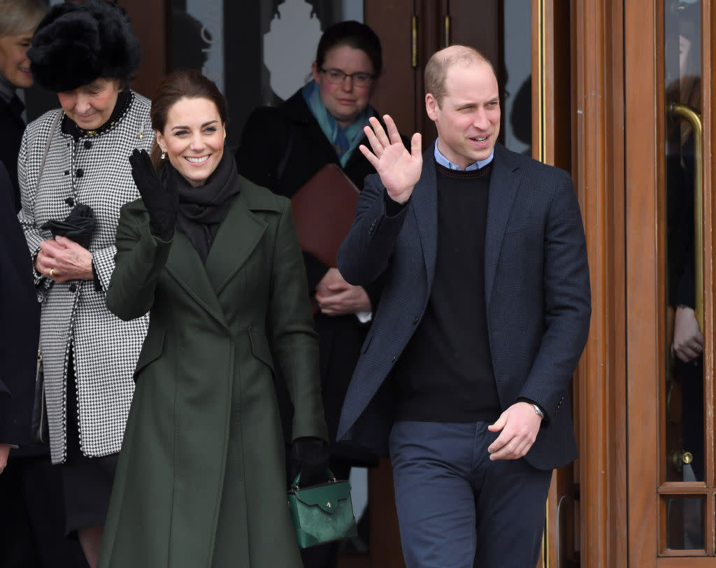 Kate Middleton, Duchess of Cambridge, and Prince William, Duke of Cambridge, depart after visiting Blackpool Tower on March 6 in Blackpool, England. (Photo: Karwai Tang/WireImage)