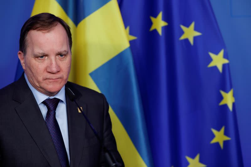 FILE PHOTO: Sweden's Prime Minister Stefan Lofven speaks during a news conference in Brussels