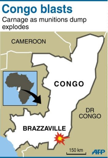 Map locating Congo and Brazzaville. At least five strong explosions rocked the Mpila military barracks in the east of the capital between 8:00 am (0700 GMT) and 10:45 am Sunday after a blaze in two munitions depots