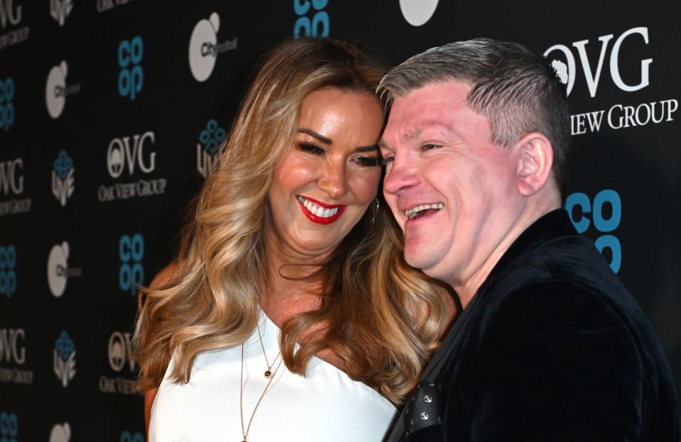 manchester, england april 20 ricky hatton and claire sweeney attend the co op live official welcome ceremony at co op live on april 20, 2024 in manchester, england photo by anthony devlingetty images for co op live