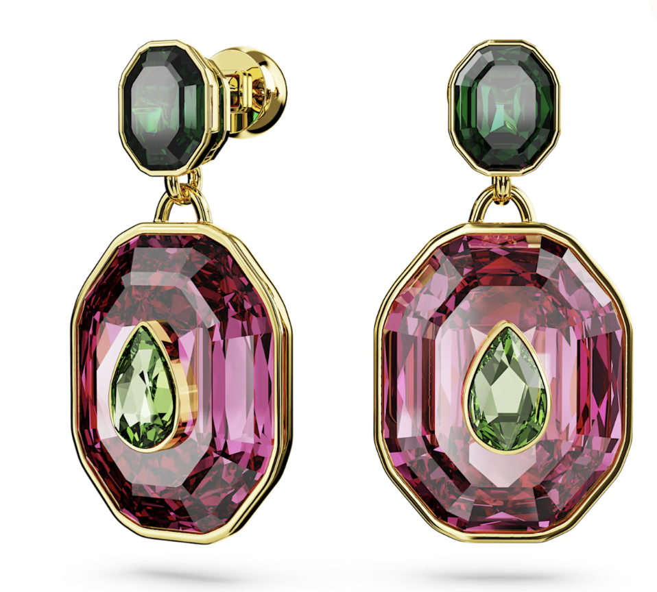 Chroma drop earrings,Mixed cuts, Multicolored, Gold-tone plated. PHOTO: Swarovski