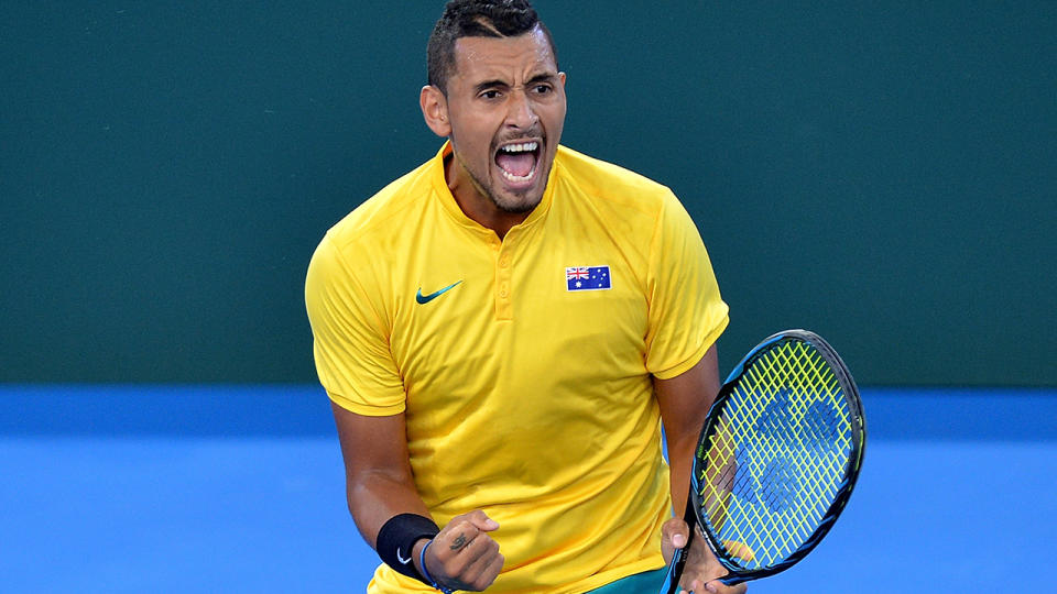 Nick Kyrgios, pictured here playing for Australia in the Davis Cup in 2017.