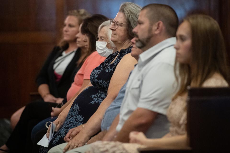 Family of Zebb Quinn listen during the plea hearing of Robert Jason Owens July 25, 2022.