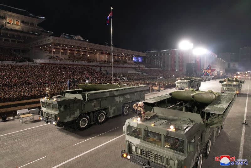 Military parade to mark the founding anniversary of North Korea's army, at Kim Il Sung Square in Pyongyang