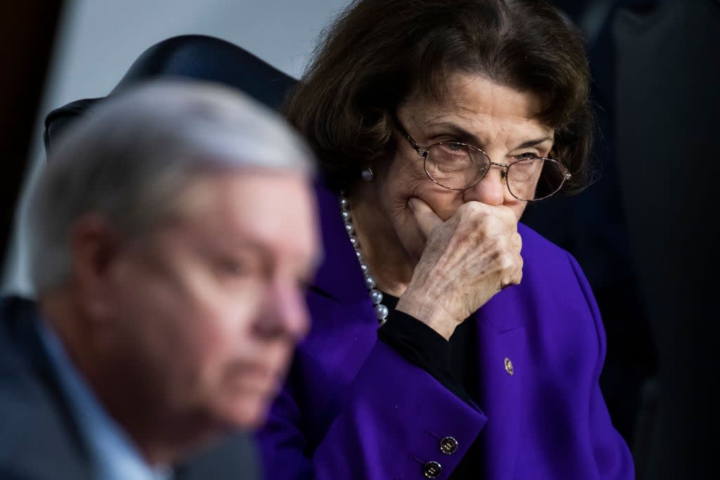 Senator Dianne Feinstein’s (right) handling of the Amy Coney Barrett hearings has been a recent source of internal Democratic strife. (Getty Images)