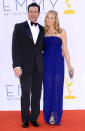 Jon Hamm and Jennifer Westfeldt arrive at the 64th Primetime Emmy Awards at the Nokia Theatre in Los Angeles on September 23, 2012.