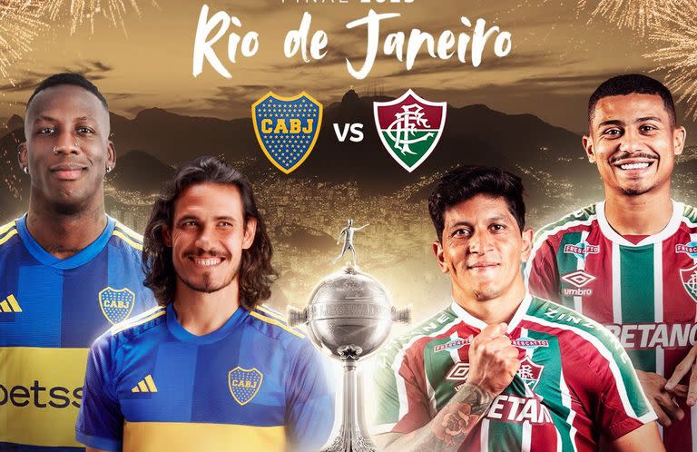 Uno de los afiches de la Conmebol de cara a la final de este sábado entre Boca y Fluminense; todos quieren que sólo se hable de fútbol