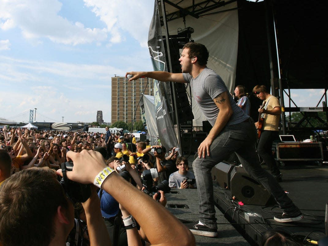 Singer Max Bemis of Say Anything performs at the Vans Warped Tour on July 25, 2008 in Camden, New Jersey.