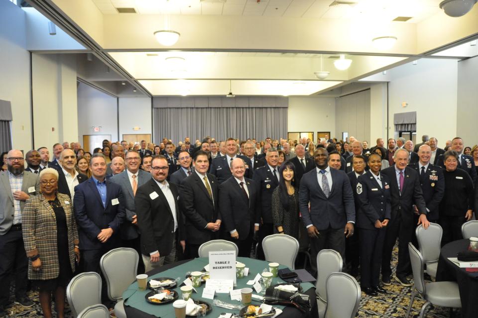 Leaders from business, education and government gathered with Dover Air Force leaders and personnel at the State of the Base program Monday, hosted by the Central Delaware Chamber of Commerce Military Affairs Committee.