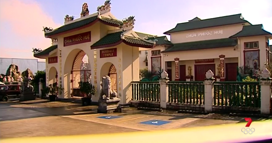 The theives allegedly targeted the Chua Phuoc Hue temple in Wetherill Park. Photo: 7 News.