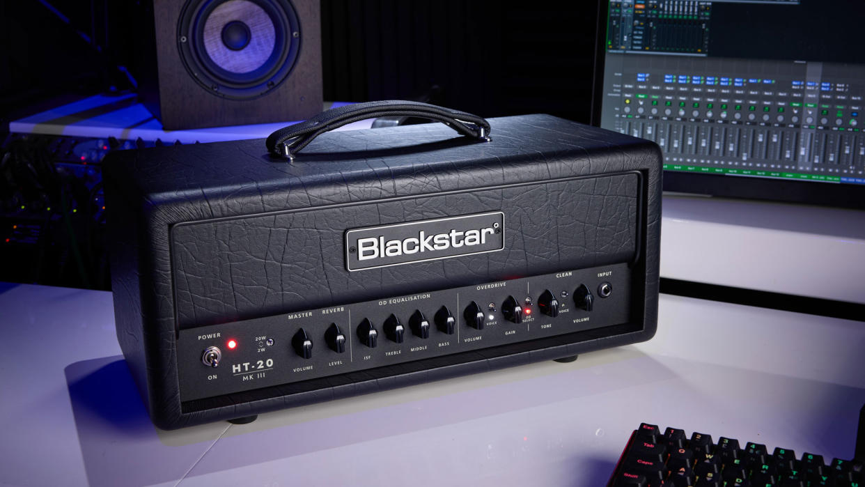  A blackstar HT20RH MK III head on a studio desk. 