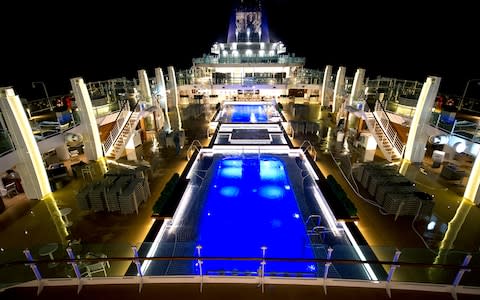 P&O Britannia's Lido Deck after dark