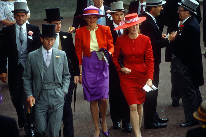 Prince Charles, Prince Andrew, Princess Diana and the Duchess of York at the Royal Ascot in 1990. - Credit: Nils Jorgensen/Shutterstock