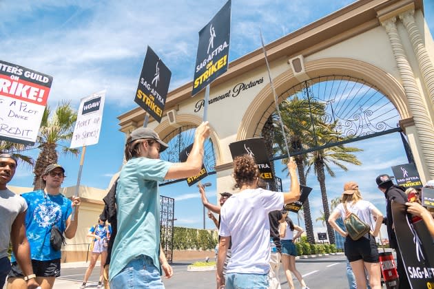 Members of SAG-AFTRA And WGA Go On Strike At Netflix, Sunset Gower And Paramount Studios - Credit: Momodu Mansaray/Getty Images