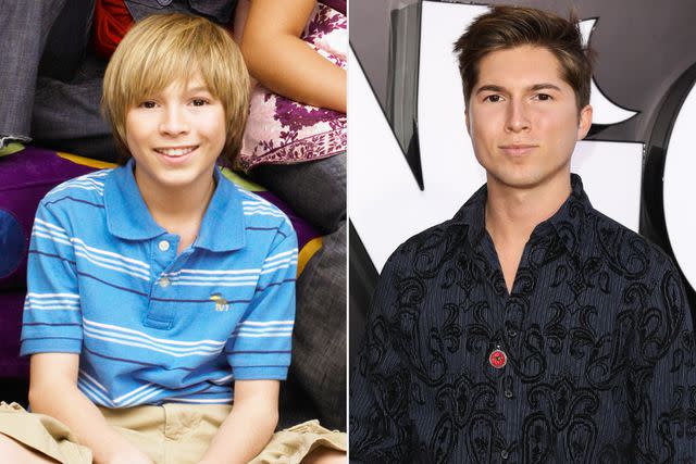 <p>Nickelodeon/Courtesy Everett Collection; Paul Archuleta/FilmMagic</p> Paul Butcher as Dustin Brooks on 'Zoey 101' in 2005, and now