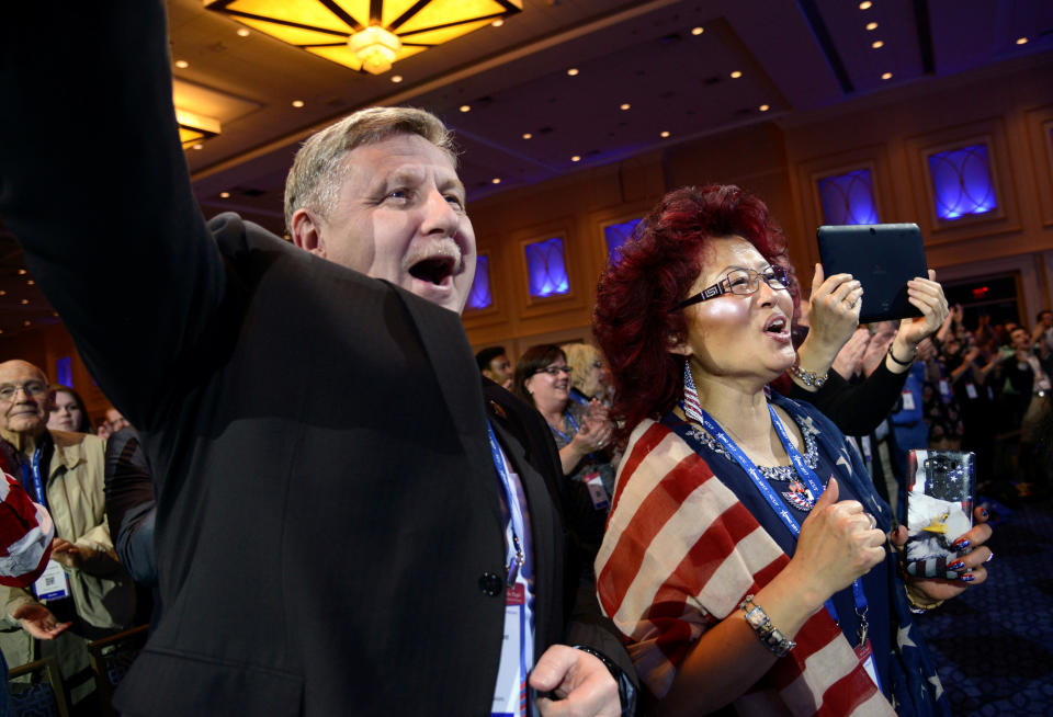 Rick Saccone attends the Conservative Political Action Conference with his wife Yong in February 2017. Democrats hope Saccone's disagreements with labor unions prove to be a weakness. (Photo: Mike Theiler / Reuters)