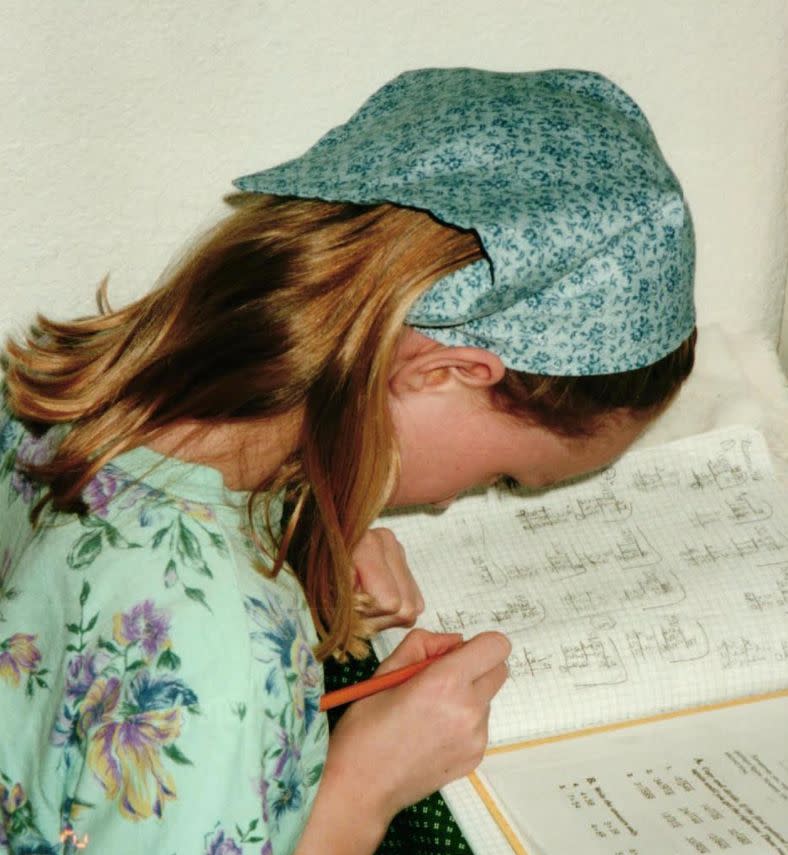 The author doing Rod & Staff homeschool math homework in 2000. (Photo: Courtesy of Eve Ettinger)