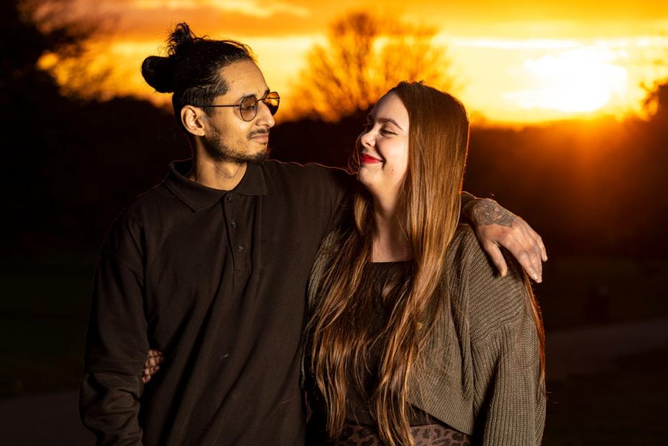 Boomerangers Annabelle Byrne and Brayan Arredondo Moncada pictured close to their north London home. The couple recently moved back to London after spending time living away from the capital (Daniel Hambury/Stella Pictures Ltd)