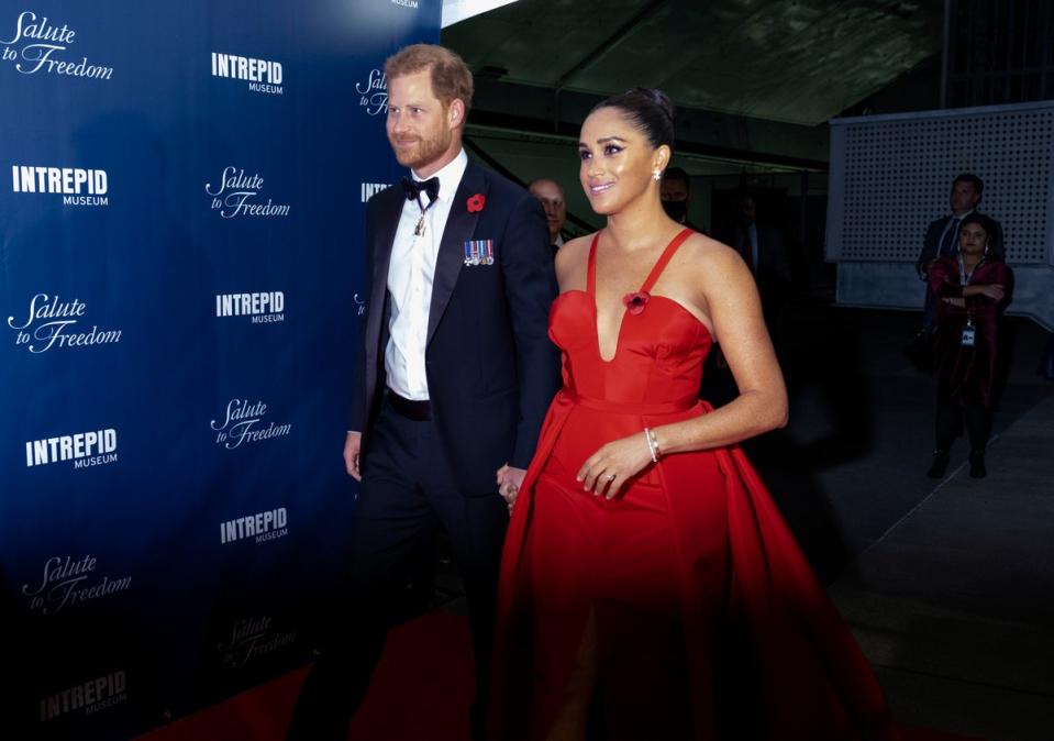 The Duke and Duchess of Sussex arrive at the Intrepid Sea, Air & Space Museum for the Salute to Freedom Gala (Craig Ruttle/AP) (AP)