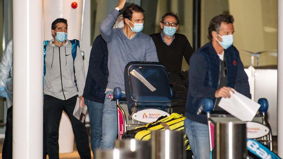 Rafael Nadal, pictured here arriving at Adelaide Airport.