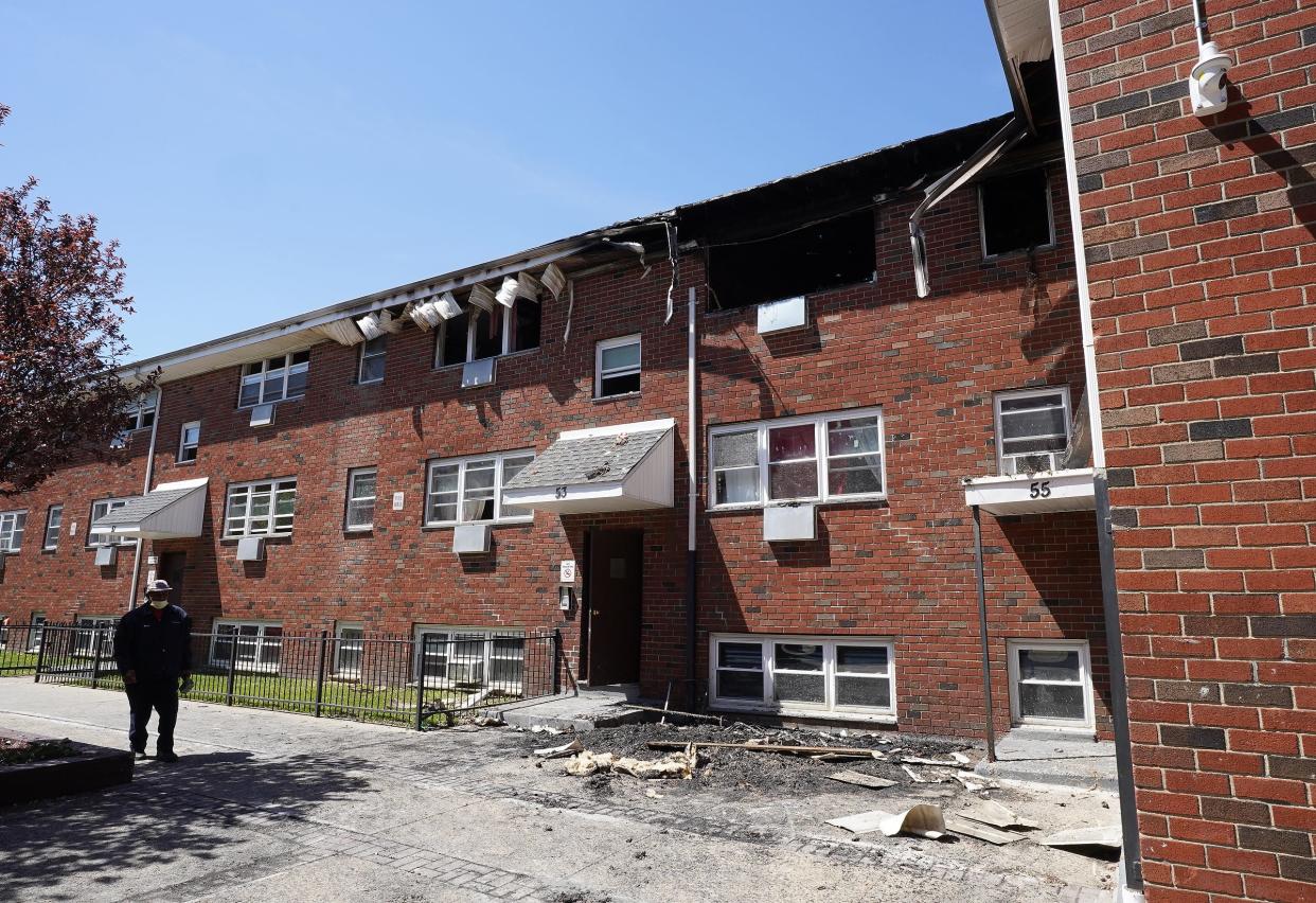 Scenes of a fire in an apartment at the Surrey Carlton Apartment complex at 53 Ewing Ave. in Spring Valley on Tuesday, April 23, 2024. Fire department was dispatched to the fire at 9:29PM on Monday April 22nd.