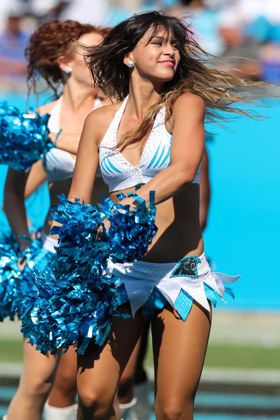 <p>Carolina Panthers Topcats Cheerleaders during second half action between the Carolina Panthers and the Buffalo Bills on September 17, 2017 at Bank of America Stadium in Charlotte,NC. (Photo by Jim Dedmon/Icon Sportswire) </p>