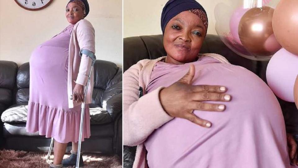南非這名婦人打破上個月馬利共和國一名婦人產下9胞胎的紀錄。（圖／翻攝自推特）