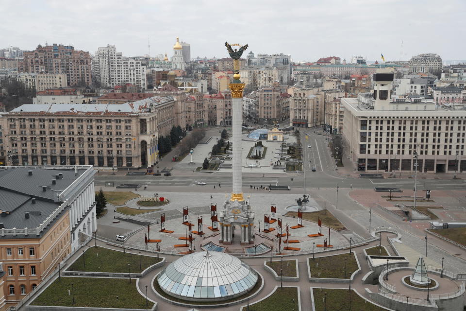 A general view shows Independence Square in central Kyiv, Ukraine on Friday. 