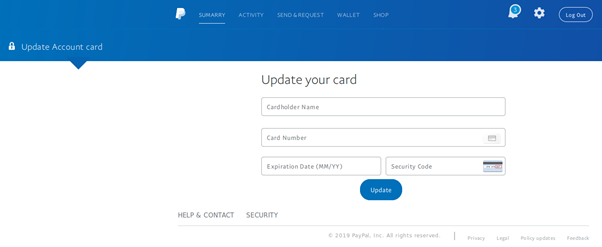 Fake webpage used to collect credit card details in PayPal phishing scam.