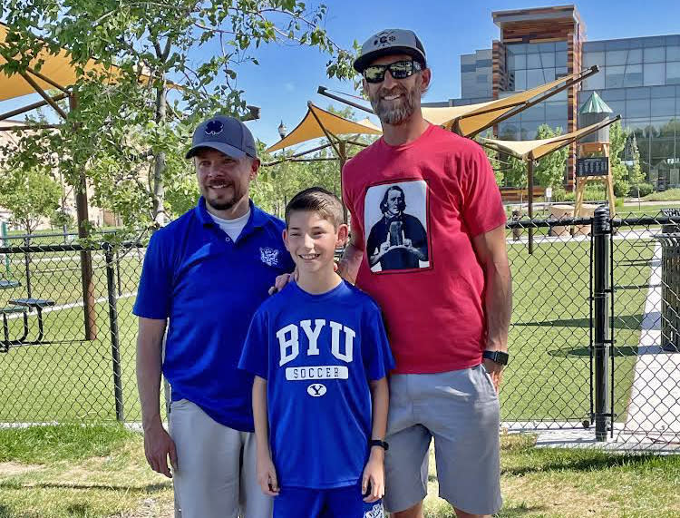 Vanner and Tim Johnson and Devin McIntyre at their first meeting. (Courtesy Vanner Johnson)