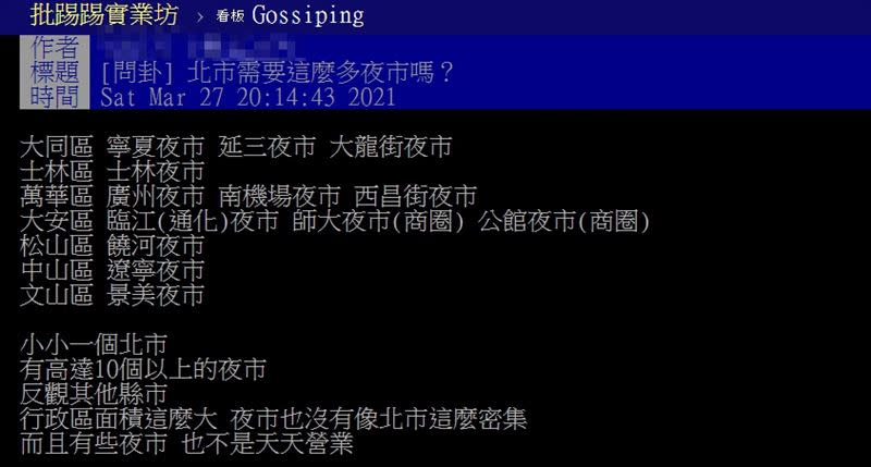 原PO好奇台北市有需要10個以上的夜市嗎？（圖／資料圖、翻攝自 PTT ）