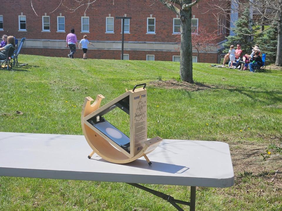 A sun spotter telescope at Ohio University Chillicothe is ready for use to see the solar eclipse on April 8, 2024