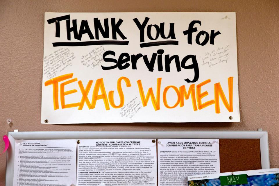 A sign at Whole Woman's Health in Fort Worth, one of the few remaining abortion providers left in Texas, on June 1, 2016.