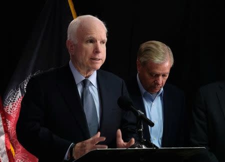 U.S. Senator John McCain speaks to reporters in Kabul, Afghanistan July 4, 2016. REUTERS/Josh Smith/Files