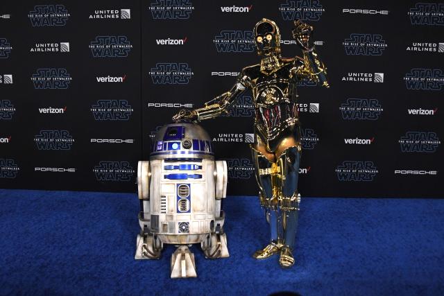 R2-D2 (L) and C-3PO arrive for the world premiere of Disney&#39;s Star Wars: Rise of Skywalker, 2019. (AFP via Getty Images)