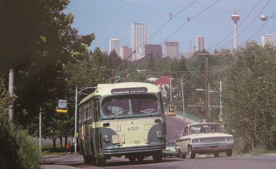 A Calgary Transit trolley bus drives south on Elbow Drive. Banks first got behind the wheel of an electric trolley bus in 1973. 