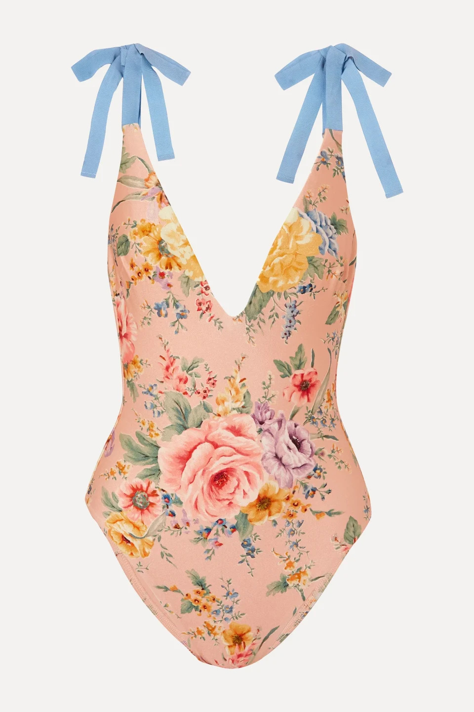 Zimmermann Zinnia Bow-detailed Grosgrain and Floral-print Swimsuit