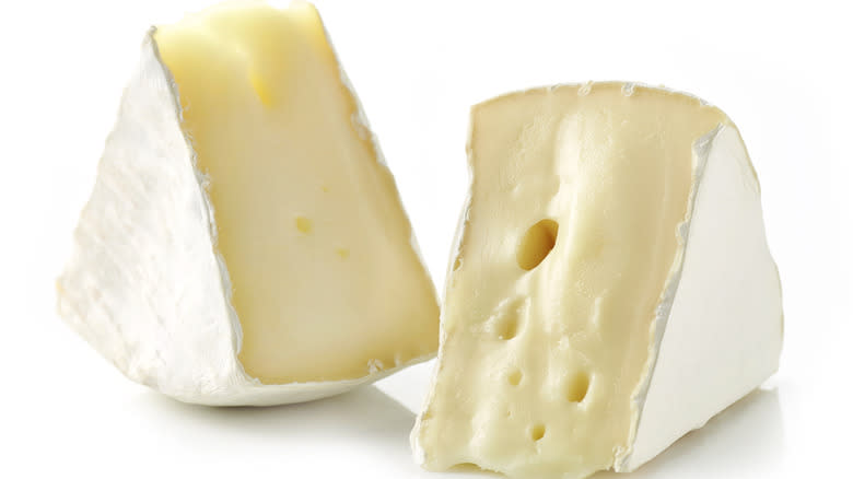 Sliced wedge of brie cheese