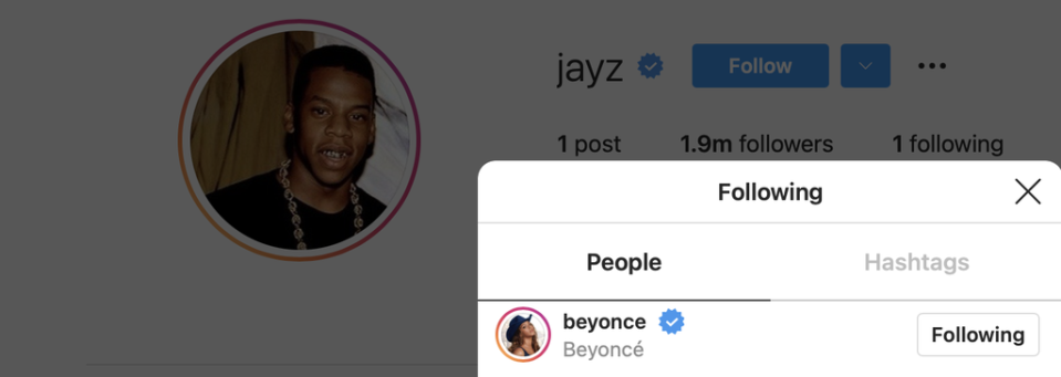 Jay-Z and Beyonce were the only people following each other on Instagram (Instagram @jayz)