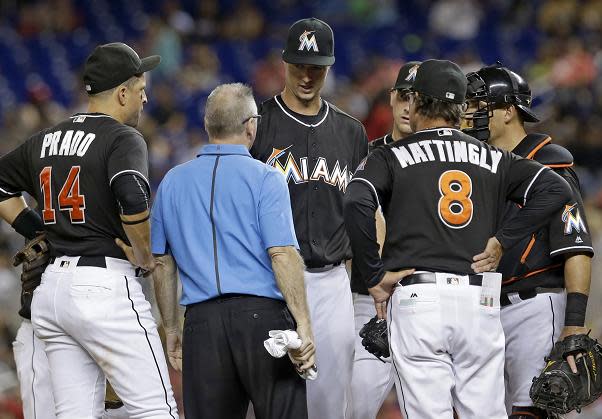 Colin Rea was traded back to the San Diego Padres after developing elbow soreness in his Marlins' debut. (AP)