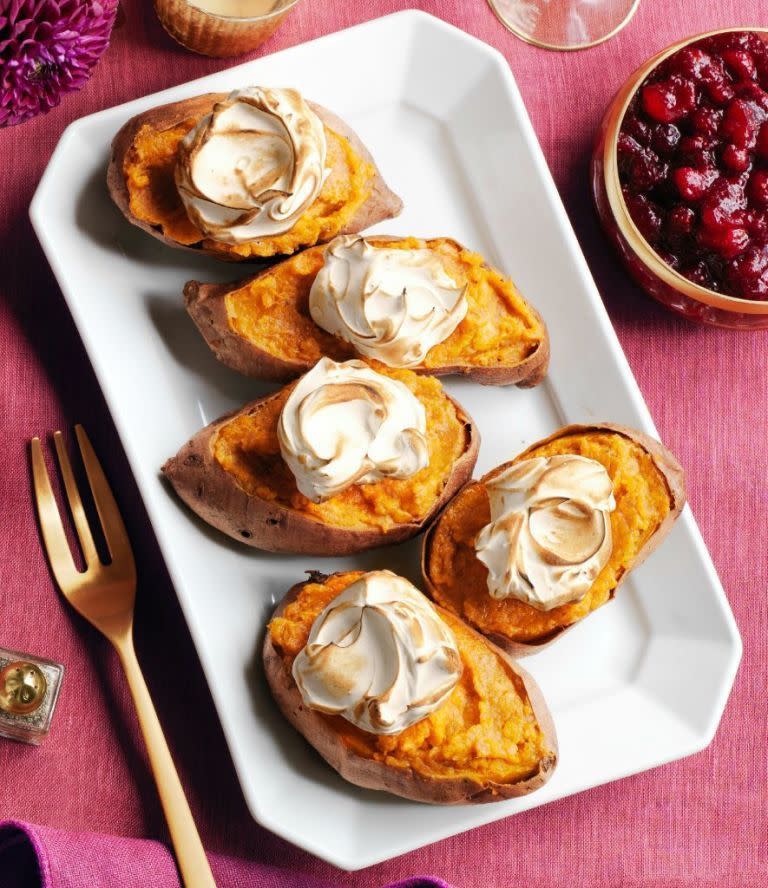 <p>Not only do these sweet potatoes look amazing, but they taste just as good. You can't really go wrong with a toasted meringue, now can you?</p><p><em><a href="https://www.womansday.com/food-recipes/food-drinks/recipes/a52078/twice-baked-sweet-potatoes/" rel="nofollow noopener" target="_blank" data-ylk="slk:Get the Twice-Baked Sweet Potatoes recipe.;elm:context_link;itc:0;sec:content-canvas" class="link "><strong>Get the Twice-Baked Sweet Potatoes recipe.</strong></a></em></p>