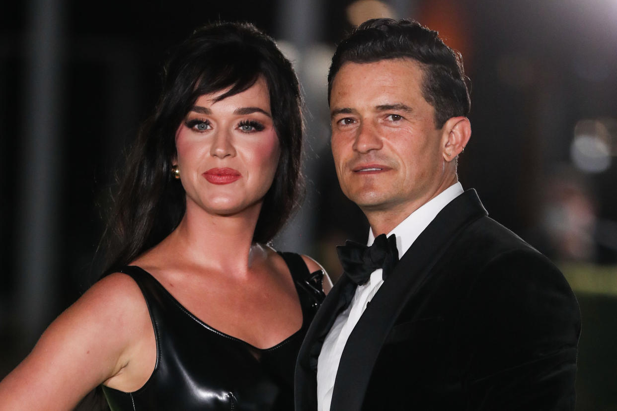 LOS ANGELES, CALIFORNIA, USA - SEPTEMBER 25: Singer Katy Perry wearing a Louis Vuitton dress and fiance/actor Orlando Bloom arrive at the Academy Museum of Motion Pictures Opening Gala held at the Academy Museum of Motion Pictures on September 25, 2021 in Los Angeles, California, United States. (Photo by Xavier Collin/Image Press Agency/Sipa USA)