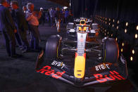 The new RB19 F1 car is unveiled during an event in New York, Friday, Feb. 3, 2023. Ford will return to Formula One as the engine provider for Red Bull Racing in a partnership announced Friday that begins with immediate technical support this season and engines in 2026. (AP Photo/Seth Wenig)