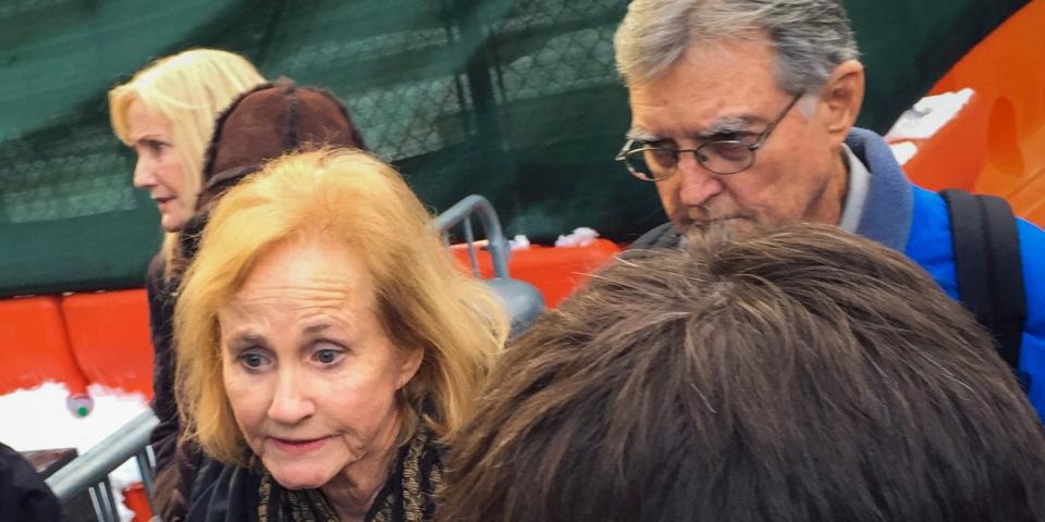 Lyn and Kirk Ulbricht (back R), parents of Ross Ulbricht, speak to journalists after his conviction in Lower Manhattan, New York February 4, 2015. The suspected mastermind behind the underground website Silk Road was convicted on narcotics and other charges on Wednesday for his role in orchestrating a scheme that enabled around $200 million of anonymous online drug sales using bitcoins. Ross Ulbricht, 30, was found guilty by a Manhattan federal jury on all seven counts he faced after a closely watched four-week trial spilling out of U.S. investigations of the use of the bitcoin digital currency for drug trafficking and other crimes.