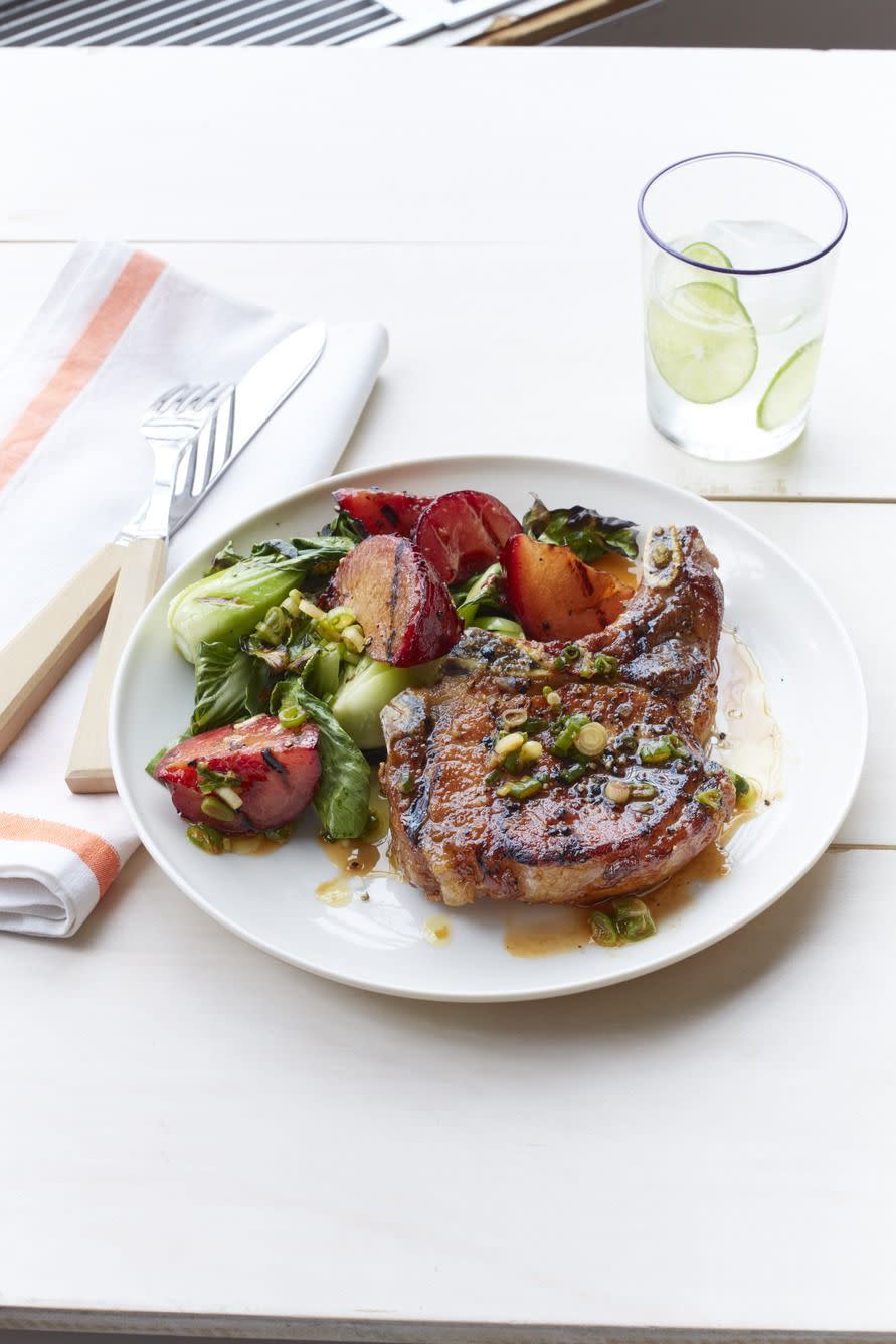 Grilled Pork Chops with Plum and Bok Choy