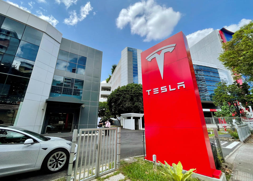 A view of the Tesla service centre in Singapore July 16, 2022. REUTERS/Chen Lin